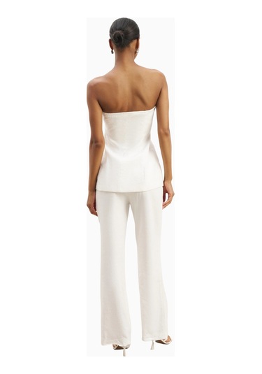Because Of Alice Strapless Linen A - Line Bodice Kadın Üst Beyaz