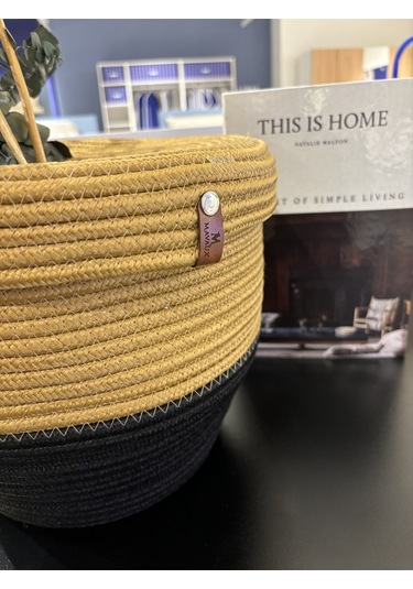 Patrick Jüt Hasır Görünümlü Çöp Kovası, Dekoratif Sepet, Kağıt Çöpü Sepeti Jütsiyah