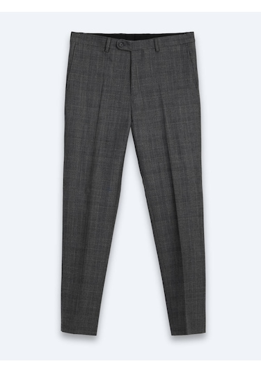 Kip Antrasit Kareli Modern Fit Yün Karışımlı Takım Elbise