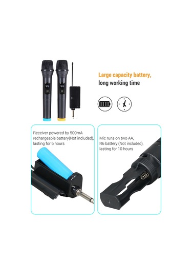 Yifomall Profesyonel Kablosuz Mikrofon Seti - Uhf Çift Kanallı, Şarj Edilebilir Alıcılı, 50m Menzilli, 10 Saat Çalışma Süreli