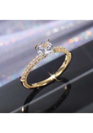 Altın 1 Adet Erkek Işıltılı Ve Göz Kamaştırıcı Zirkonya Nişan Veya Alyans Onun İçin 9 Altın