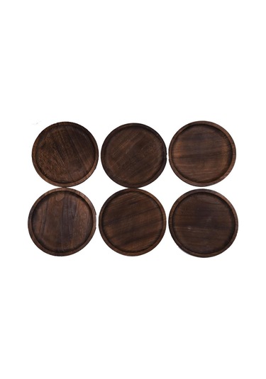 Bambum Patrin Doğal Ahşap Yuvarlak Küçük Tabak 6 Lı Set 25x2 Cm Kahverengi