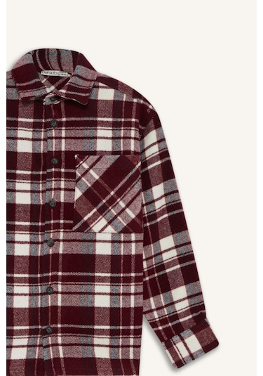 Defacto Erkek Çocuk Oversize Geniş Kalıp Polo Yaka Kareli Uzun Kollu Gömlek F1435a825aubr169 Bordo