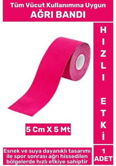 Premium Hızlı Etki Kas Bel Bacak Kol Boyun Sırt Omuz Karın Kalça Spor 5 Metre Isı Ağrı Bandı Pembe