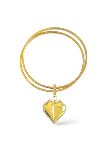 Köşeli Kalp Charm Çelik Ajda Bilezik Altın - Gümüş