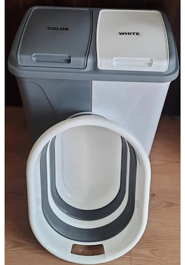 Bayev 2'li Set Iki Bölmeli 90 Lt Kirli Çamaşır Sepeti Ve Katlanır Çamaşır Sepeti Diğer