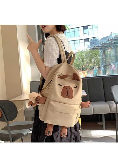 Novahub Sevimli Öğrenciler Yeni Tasarım Büyük Kapasiteli Çok Yönlü Haki Sırt Çantası Haki - Kahverengi