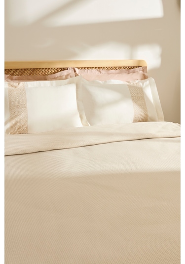 Kaşmir Home Frig %100 Pamuk Çift Kişilik Pike Takımı Bej Bej