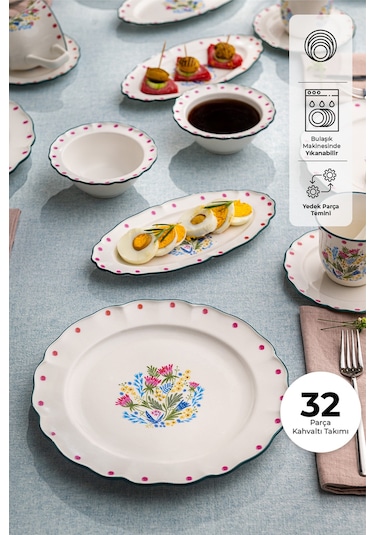 Emsan Yolanda Porselen 32 Parça 6 Kişilik Kahvaltı / Servis Takı Beyaz