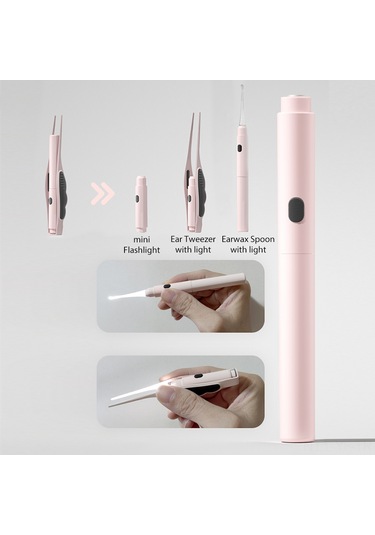 Yifomall Usb Şarjlı 2'si 1 Arada Led Işıklı Kulak Temizleme Seti - Pembe, Taşınabilir Ve Kullanışlı