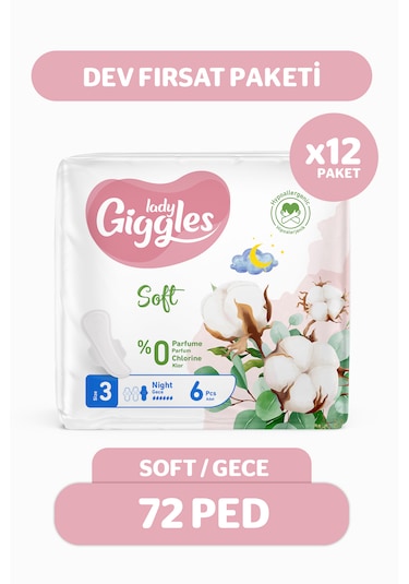 Giggles Lady Soft Hijyenik Ped Gece Dev Fırsat Paketi 72 Adet