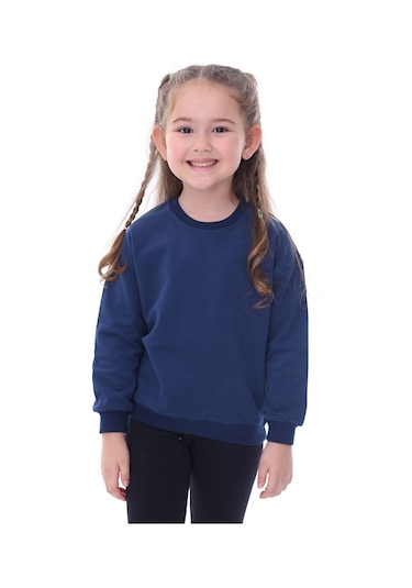 Zuzunga Basic Düz Renk Lacivert Fırçalı Yumuşak %100 Pamuk Sweatshirt Lacivert