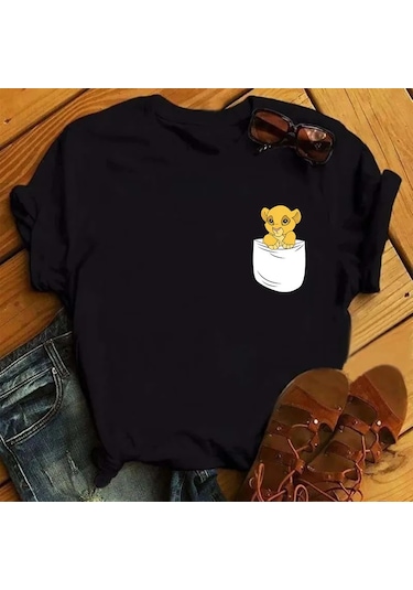 Mınıso90'lar Disney Aslan Kral Komik Tshirt Kadın Hakuna Matata Tişörtgri Gri