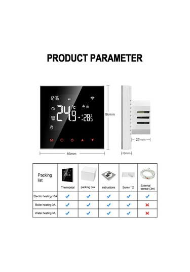 Yifomall Akıllı Wifi Termostat - Tuya Uyumlu, Ses Kontrollü, Programlanabilir, Lcd Ekranlı, Alexa/google Home Destekli Wt100-3a