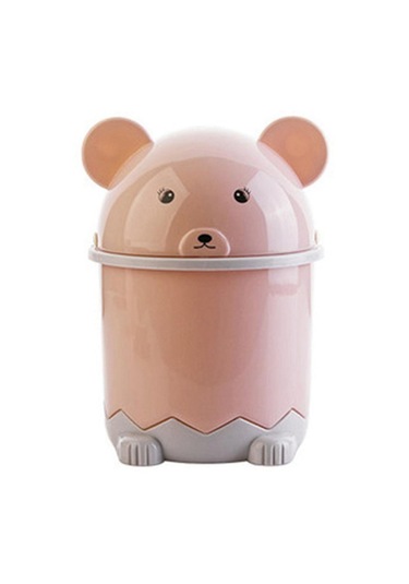 Yaratıcı Sevimli Masaüstü Çöp Masaüstü Kapaklı Küçük Kağıt Sepeti Mini Çevirme Plastik Çöp Kutusu Pembe