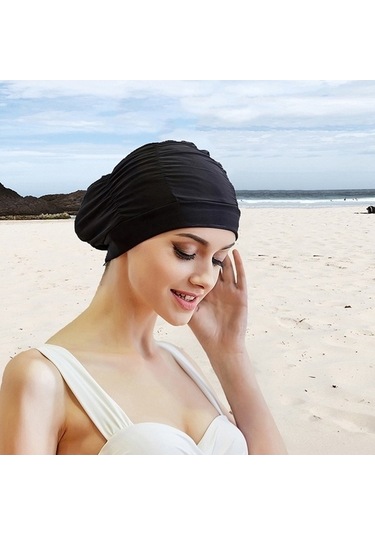 Artfulabode Yüzme Sones Pileli Mavi Kumaş Kulaklıklar Kadın Göl Bonesi Eg Mavi