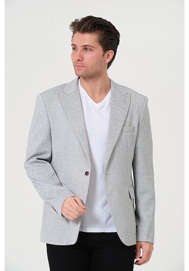 Bonesti Erkek Slim Fit Blazer Ceket Beyaz Siyah Nokta Desenli Beyaz Siyah Noktalı