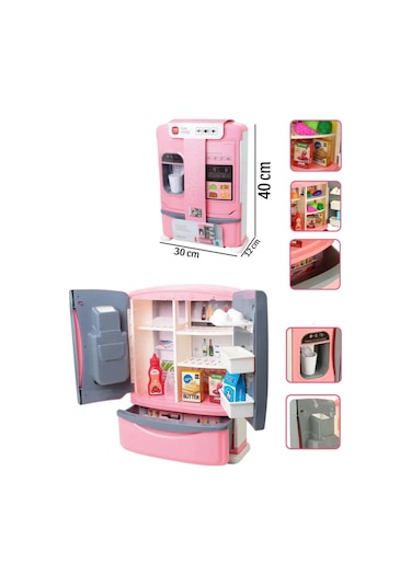 Pilli Işıklı Büyük Boy Oyuncak Buzdolabı Evcilik Oyun Seti Duman Efektli 3 Kapılı