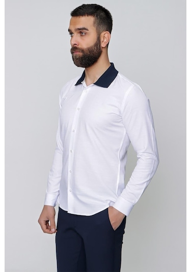 G 1491 Slim Fit Beyaz Spor Gömlek Beyaz