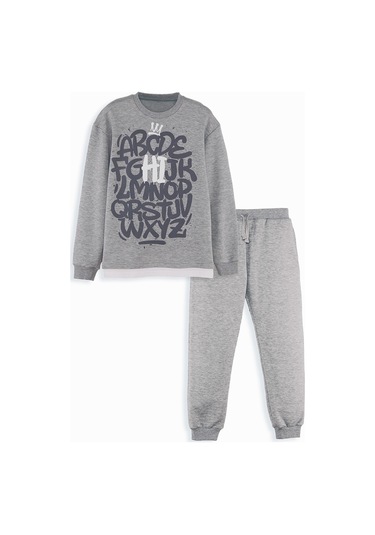 Denokids Harfler Erkek Çocuk Eşofman Takımı - Gri