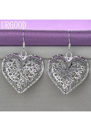 925 Ayar Gümüş Romantik Kalp Kolye Küpe Hediye Moda Takı