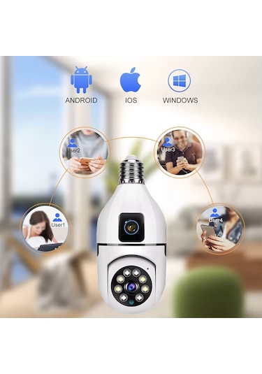 Çift Kameralı Ampule Takılan Hareketli Kablosuz Wifi İp Kamera