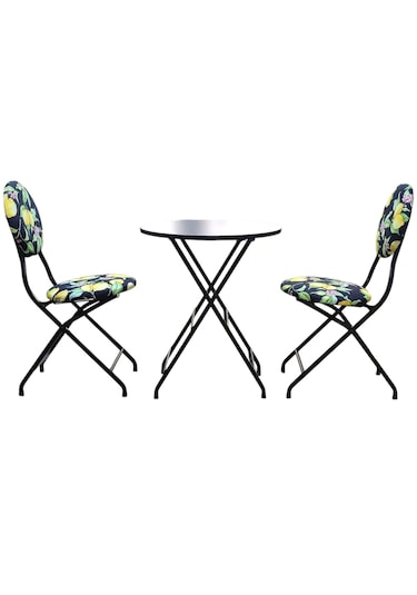 Katlanabilir Limon Desenli Metal Masa Ve Sandalye Takımı - 2 Sand