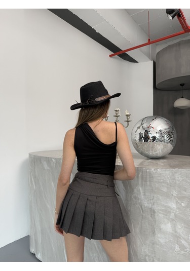 Kadın Askılı Tek Omuz Bluz Siyah