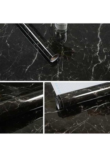 Novahub 215421210w 5m Mermer Desen Parlak Boya Mobilya Yenileme Kendinden Yapışkanlı Duvar Kağıdı Dolap Su Geçirmez Siyah