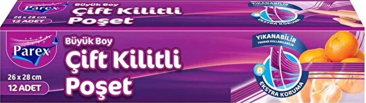 Çift Kilitli Buzdolabı Poşeti Büyük Boy 12 Adet 26 X 28 Cm