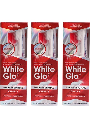 White Glo Ekstra Beyazlatıcı Diş Macunu 150 G + Diş Fırçası x 3