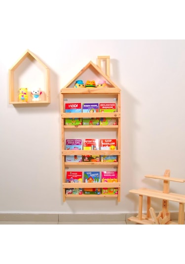 Montessori Çocuk Odası Eğitici Mobilya Kitaplık Raf Duvar Rafı