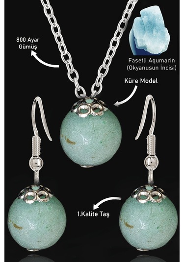 Sertifikalı Fasetli Akuamarin Taşı Kolye Ve Küpe Seti Çok Renkli
