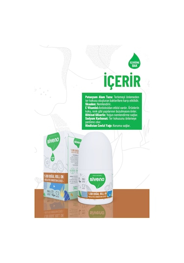 Siveno %100 Doğal Roll On Hindistan Cevizli Deodorant Ter Kokusu Önleyici Bitkisel Leke Bırakmayan Vegan 50 ML