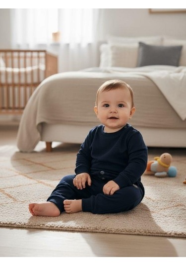 Zekids Erkek Çocuk Pamuklu Lastikli Duble Paça Eşofman Altı-16388 Lacivert