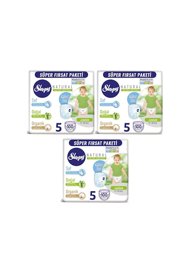 Sleepy Natural Külot Bez 5 Numara Junior Süper Fırsat Paketi 3 x 100 Adet 3'lü