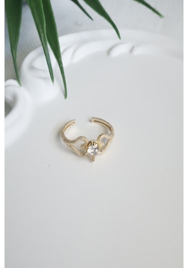 Kadın Yüzük Kalp Bağlantılı Tektaş Ayarlanabilir Yüzük Çok Renkli