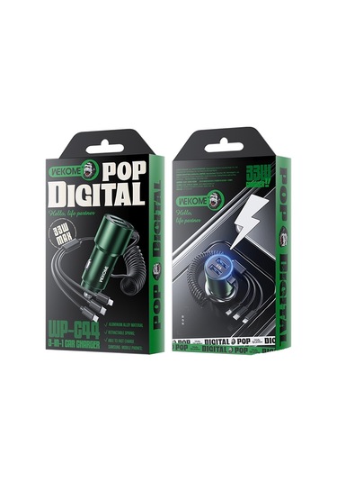 Wk Wp-c44 Pop Dijital Seri Ciahung 3'ü 1 Arada Kablolu 33w Çift Usb Hızlı Araç Şarj Cihazı Gümüş