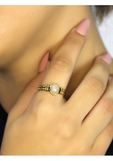 Doğal Taş Pembe Kuvars Taşlı Antik Model Kadın Ayarlanabillir Yüzük Euy81pk Pembe