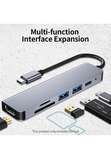 6'sı 1 Arada Çok Fonksiyonlu Tip-c Hub Alüminyum Alaşımlı Tip-c Dönüştürücü, Hd Usb2.0 Usb3.0 Pd Bağlantı Noktaları Tf
