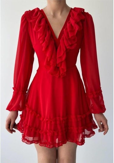 Osıes Fırfırlı Elbise Kırmızı