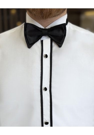 İtalyan Kesim Damatlık Slim Fit Biyeli Ata Yaka Erkek Gömlek T7216-beyaz Beyaz