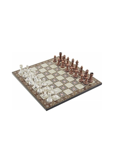 Metal Klasik Satranç Takımı Antik Ve Sedef Desenli Mdf Ahşap Sat