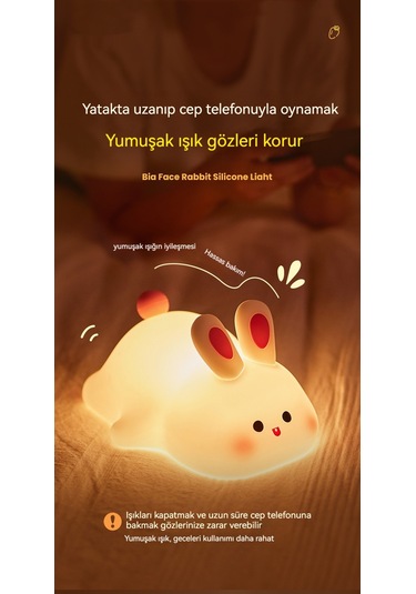Büyük Yüz Tavşan Silikon Gece Lambası Pat Sensör Tavşan Lambası Bc-c20 Beyaz