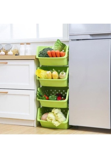 Pazly Bej Dayanıklı Depolama Organizatörü, İstiflenebilir Mutfak Ve Kiler İçin Meyve-sebze Sepeti Bej