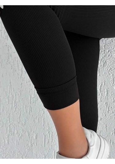 Kadın Içi Polarlı Fitilli Yüksek Bel Toparlayıcı Tayt Siyah