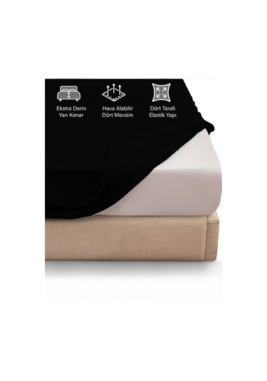 Ranforce Siyah Pamuklu Tek / Çift Kişilik Battal Tam Kenar Lastikli Çarşaf 14 Renk Fıtted Siyah