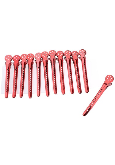 Suntek 12 Adet Paslanmaz Ördek Kesit Klipleri Berber Saç Kesimi Kırmızı