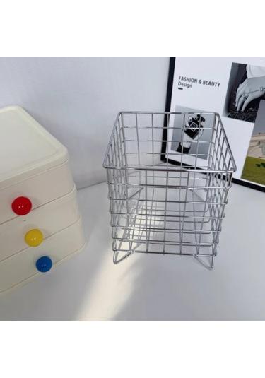 Çağdaş Masa Düzenleme Saklama Sepeti - Ofis Saklama Kutusu, Gümüş