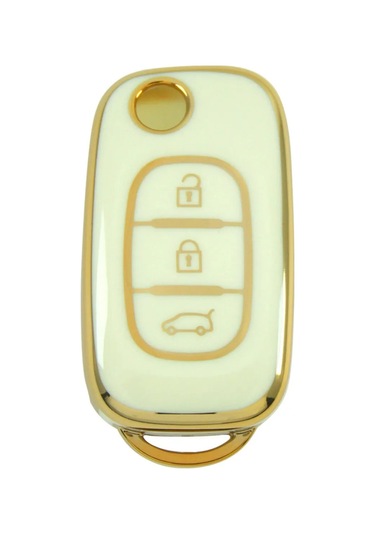 Renault Uyumlu Megane 3 Fluence 3 Buton I Nano Anahtar Kılıfı Beyaz Gold Altın Renk 1.ci Kalite